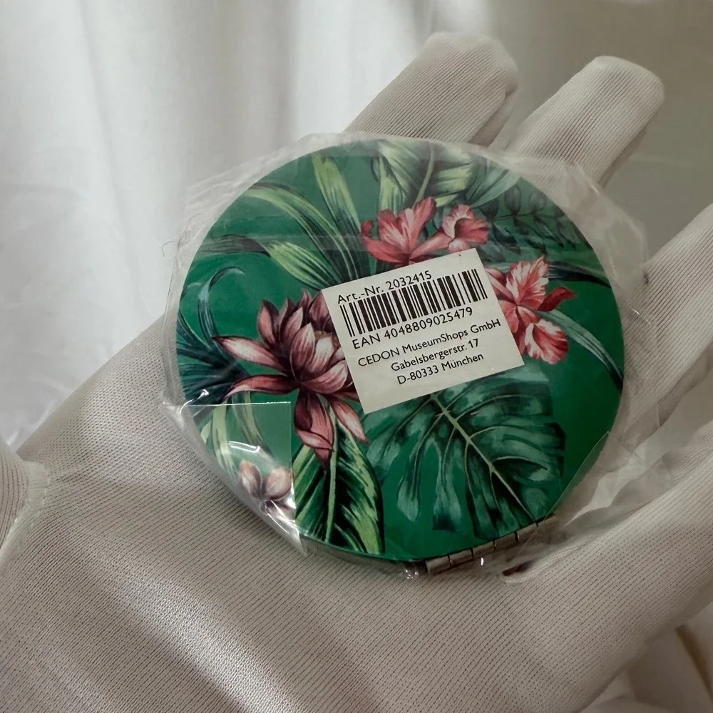 CEDON MuseumShops Tropical Floral Compact Pocket Mirror Green Pink NWT 115-51